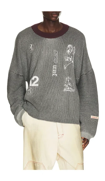 Jungles Sketches Two Tone Rib Knit Sweater In Gray
