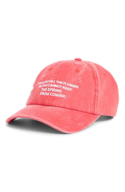 Jungles Spring Distressed Denim Adjustable Baseball Cap In Red