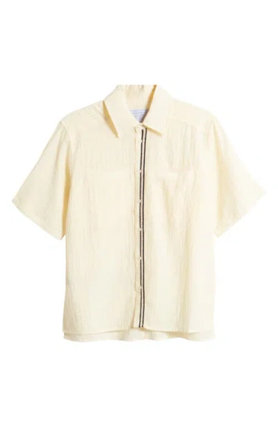 Jungles Woven Trim Short Sleeve Lyocell Blend Button-up Shirt In Cream