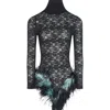 Junie Women's Black / Blue Gia Body & Tights - Black Lace / Dark Blue Trim In Multi