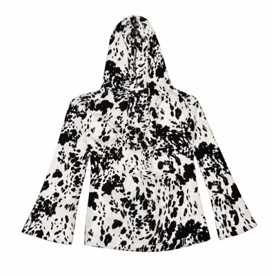 Junie Women's Black / White Hooded Kaftan - Cow Print In Multi