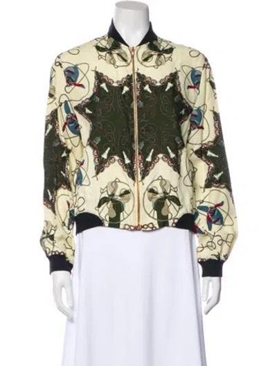 Pre-owned Junior Gaultier Vintage Floral Print Bomber Jacket In Green