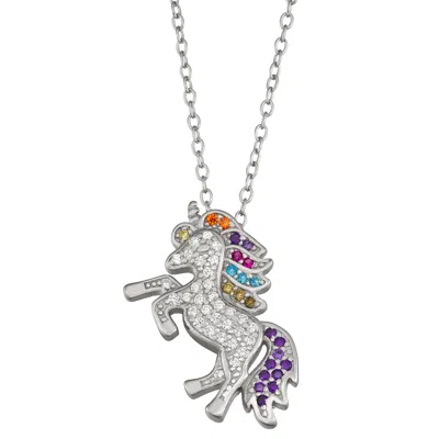 Junior Jewels Sterling Silver Children's Cz Unicorn Pendant In White