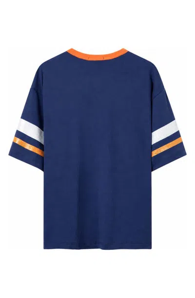 Junk Food Bears Glitter Boxy Ringer Graphic Tee In True Navy