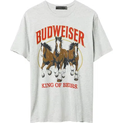 Junk Food Budweiser King Of Beers Cotton Graphic T-shirt In Heather Grey