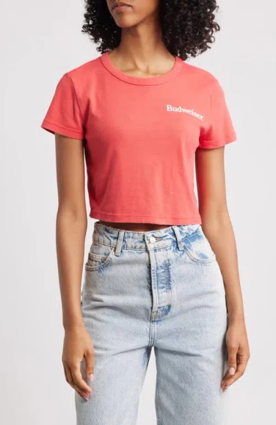Junk Food Budweiser Label Crop Cotton Graphic T-shirt In Red