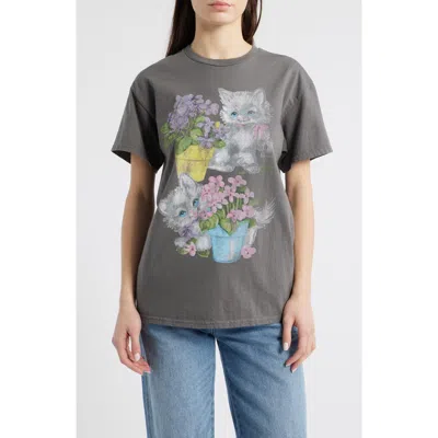 Junk Food Cats & Flowers Cotton Graphic T-shirt In Charcoal