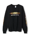 Junk Food Clothing Chevy Racing Flames Flea Market Crew Fleece In Black