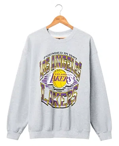 Junk Food Clothing Lakers Chrome Lines Crew Fleece Sweatshirt In Grey
