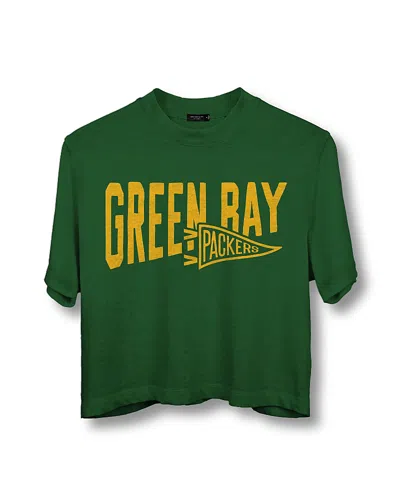 Junk Food Clothing Nfl Women's Green Bay Packers Dual Threat Mock Neck Crop Tee In Hunter