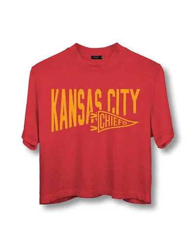 Junk Food Clothing Nfl Women's Kansas City Chiefs Dual Threat Mock Neck Crop Tee In Licorice