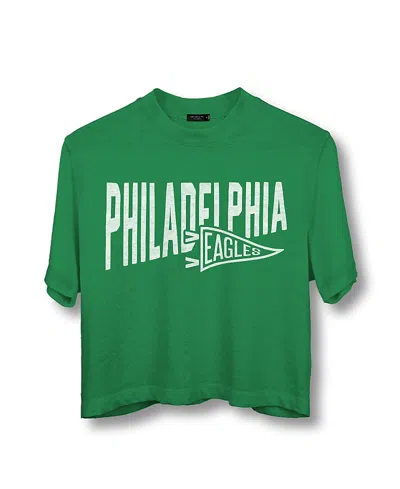 Junk Food Clothing Nfl Women's Philadelphia Eagles Dual Threat Mock Neck Crop Tee In Kelly