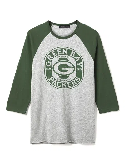 Junk Food Clothing Unisex Nfl Green Bay Packers Elite Raglan In Heather Grey/hunter
