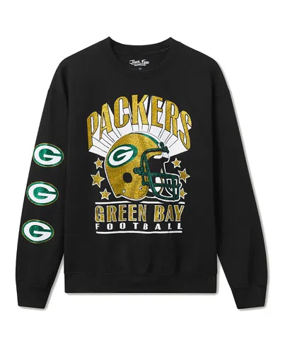 Junk Food Clothing Unisex Nfl Green Bay Packers Glitter Helmet Flea Market Crew Fleece In Black