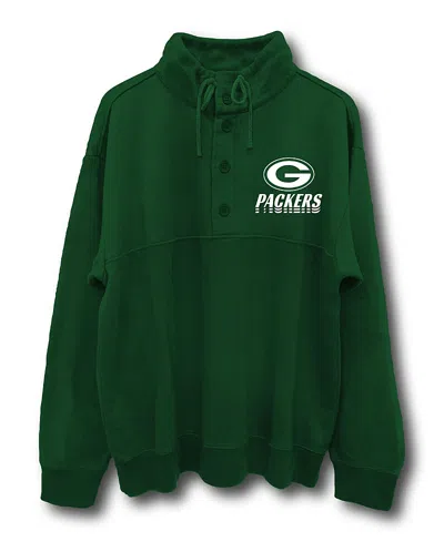 Junk Food Clothing Unisex Nfl Green Bay Packers Mock 1/4 Button Up In Hunter