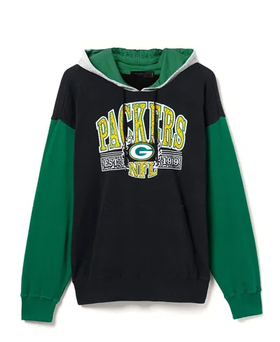 Junk Food Clothing Unisex Nfl Green Bay Packers Tri Color Block Hoodie In Midnight/hunter/heather Grey