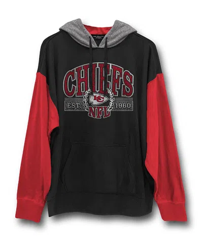Junk Food Clothing Unisex Nfl Kansas City Chiefs Tri Color Block Hoodie In Midnight/licorice/heather Grey