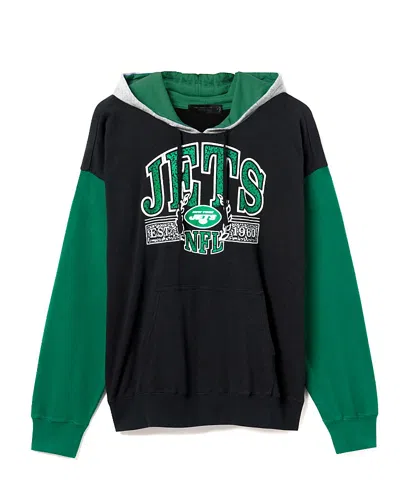 Junk Food Clothing Unisex Nfl New York Jets Tri Color Block Hoodie In Midnight/hunter/heather Grey