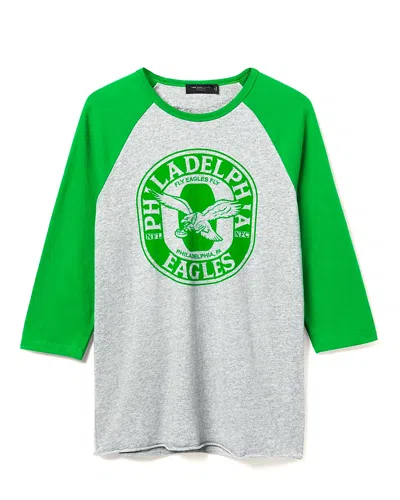 Junk Food Clothing Unisex Nfl Philadelphia Eagles Elite Raglan In Heather Grey/kelly