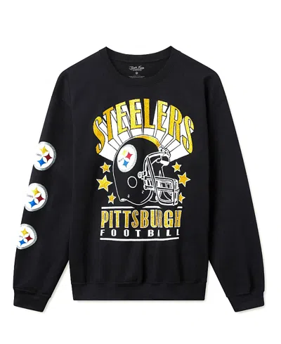 Junk Food Clothing Unisex Nfl Pittsburgh Steelers Glitter Helmet Flea Market Crew Fleece In Black