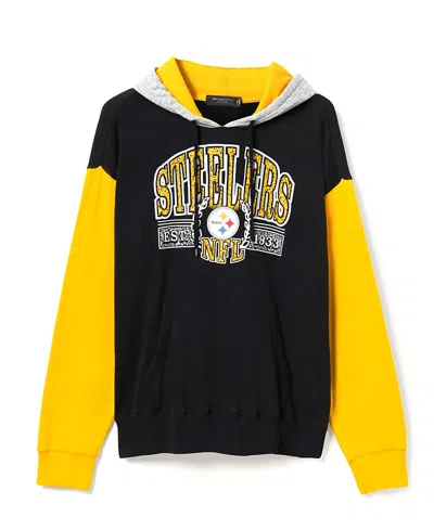 Junk Food Clothing Unisex Nfl Pittsburgh Steelers Tri Color Block Hoodie In Midnight/mustard/heather Grey