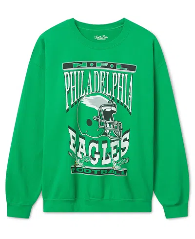 Junk Food Clothing Unisex Philadelphia Eagles Helmet Flea Market Crew Fleece Sweatshirt In Green