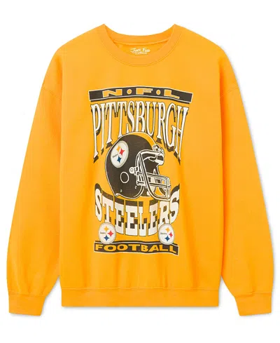 Junk Food Clothing Unisex Pittsburgh Steelers Helmet Flea Market Crew Fleece Sweatshirt In Orange
