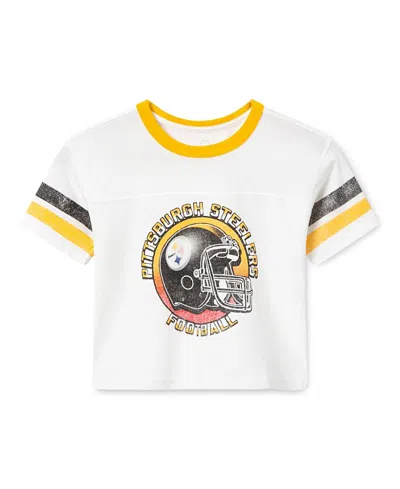 Junk Food Clothing Unisex Pittsburgh Steelers Striped Ringer Tee - Little Kid, Big Kid In Vintage-like White