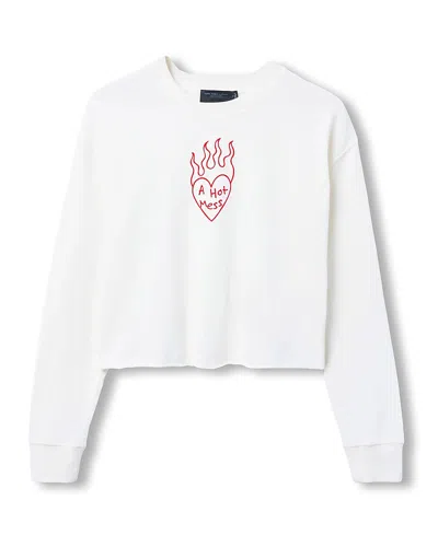 Junk Food Clothing Women's A Hot Mess Crop Crew Tee In White