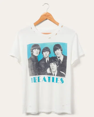 Junk Food Clothing Women's Beatles Blue Vintage Destroy Tee In White