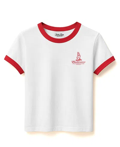 Junk Food Clothing Women's Budweiser Clydesdales Ringer Baby Tee In White