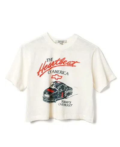 Junk Food Clothing Women's Chevy Hearbeat Of America Mock Neck Crop Tee In White