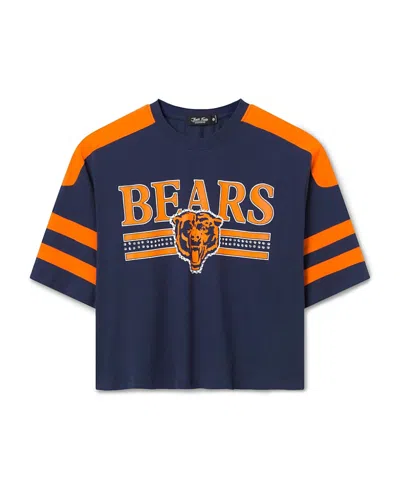 Junk Food Clothing Women's Chicago Bears Bling Striped Crop Tee In True Navy