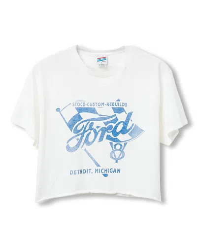 Junk Food Clothing Women's Ford Flag Flea Market Crop Tee In White