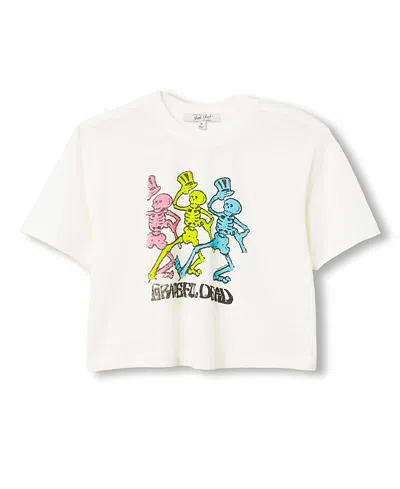Junk Food Clothing Women's Grateful Dead Dancing Skeletons Crop Mock Neck Tee In White