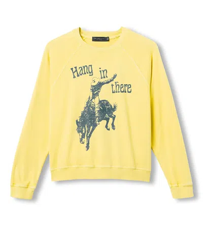 Junk Food Clothing Women's Hang In There Raglan Crew Fleece Sweatshirt In Yellow