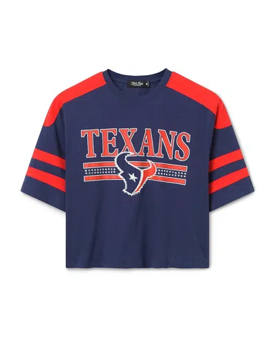 Junk Food Clothing Women's Houston Texans Bling Striped Crop Tee In True Navy