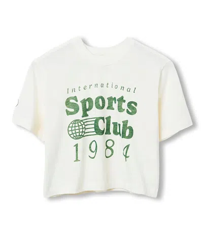 Junk Food Clothing Women's International Sports Club 1984 Mock Neck Crop Tee In White