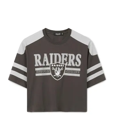 Junk Food Clothing Women's Las Vegas Raiders Striped Bling Crop Tee In True Black