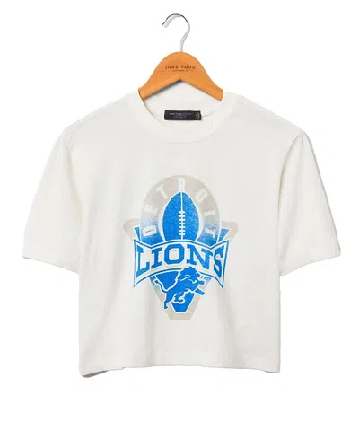 Junk Food Clothing Women's Nfl Detroit Lions Mock Neck Crop Tee In White