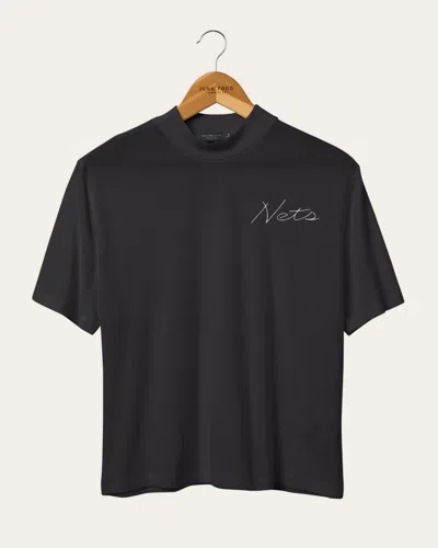 Junk Food Clothing Women's Nba Brooklyn Nets Mock Neck Tee In Black
