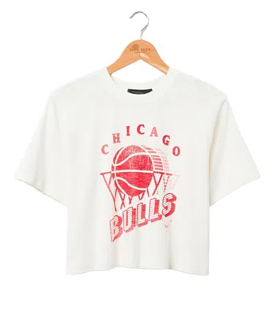Junk Food Clothing Women's Nba Chicago Bulls Short Sleeve Mock Neck Crop Tee In White
