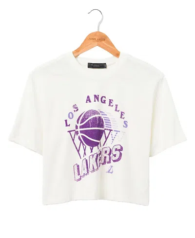 Junk Food Clothing Women's Nba Los Angeles Lakers Short Sleeve Mock Neck Crop Tee In White