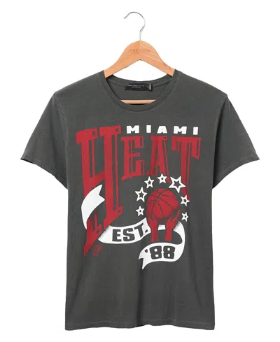 Junk Food Clothing Women's Nba Miami Heat Banner Vintage Tee In True Black