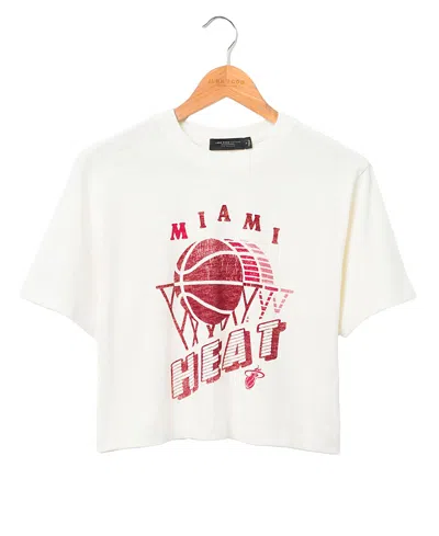 Junk Food Clothing Women's Nba Miami Heat Short Sleeve Mock Neck Crop Tee In White