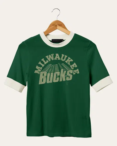 Junk Food Clothing Women's Nba Milwaukee Bucks Slim Ringer Tee In Green