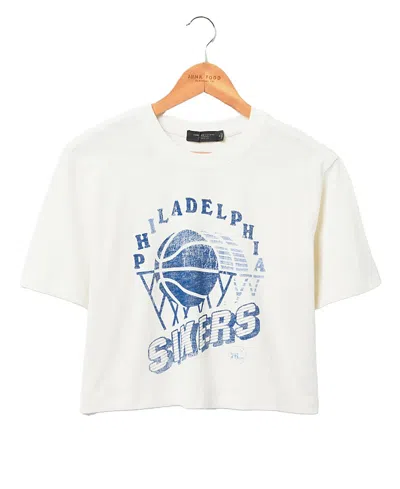 Junk Food Clothing Women's Nba Philadelphia 76ers Short Sleeve Mock Neck Crop Tee In White