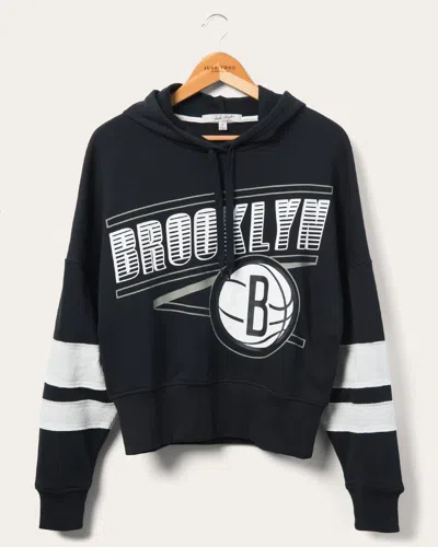 Junk Food Clothing Women's Nets Overtime Striped Fleece Hoodie In Black