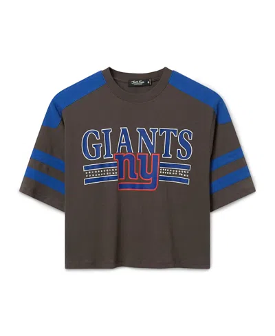 Junk Food Clothing Women's New York Giants Striped Bling Crop Tee In True Black