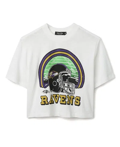 Junk Food Clothing Women's Nfl Baltimore Ravens Game Time Mock Neck Crop Tee In White